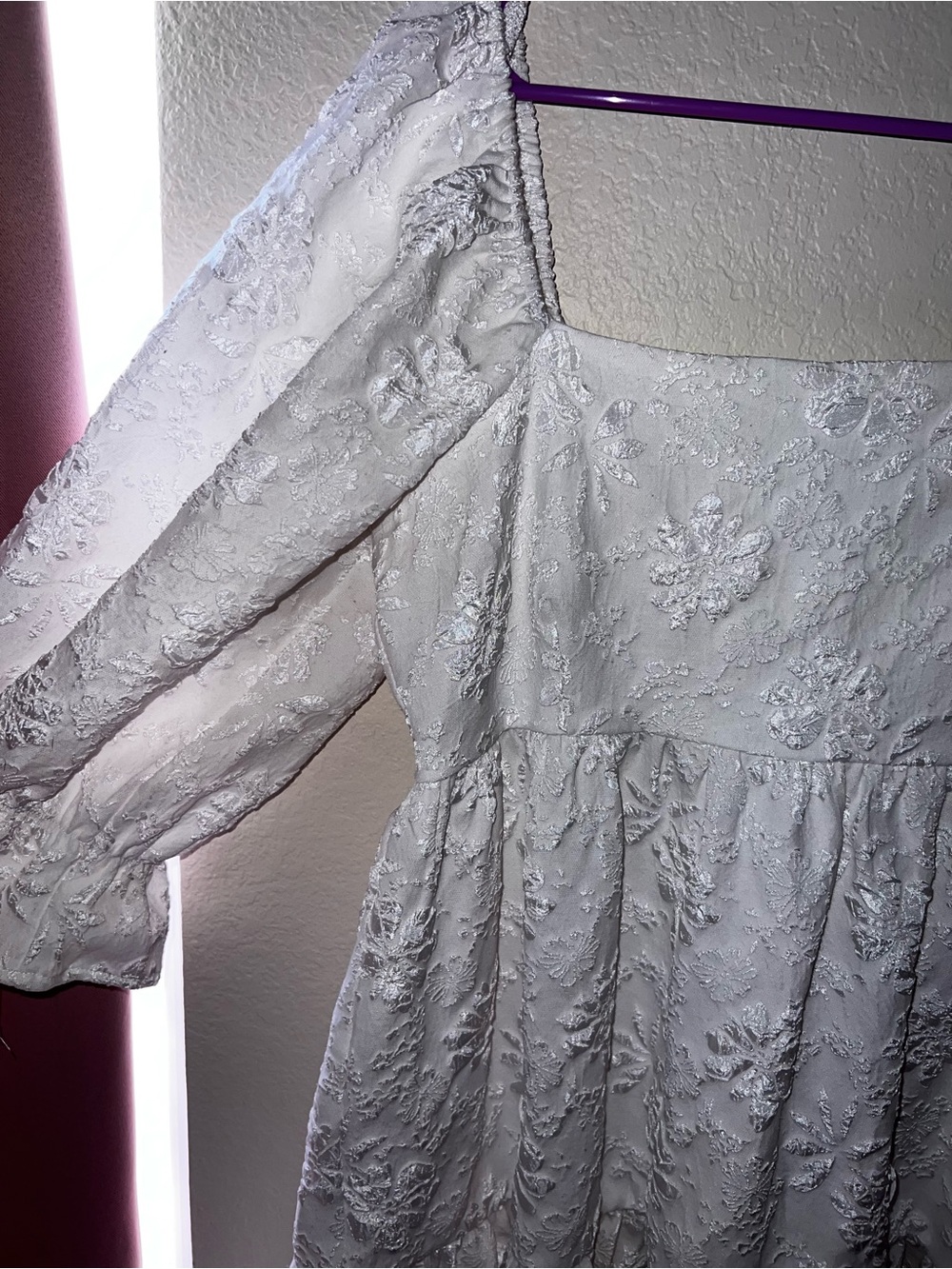 Entro White Dress - Size L Puff Sleeve Ruffled Graduation Event Dressy Short - Picture 5 of 6